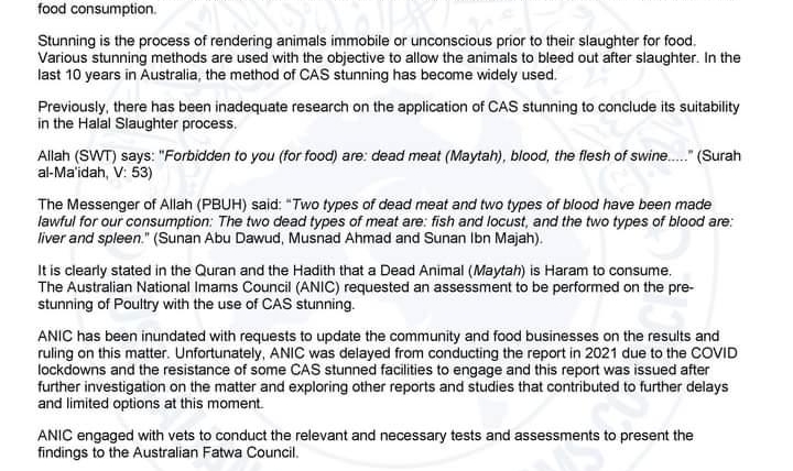 ANIC statement on CAS stunning in poultry